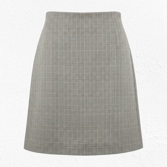 Halston Heritage Dresses & Skirts - Halston Gray Tan Glen Check Wool Plaid Tailored Straight A-Line Skirt Size 10
